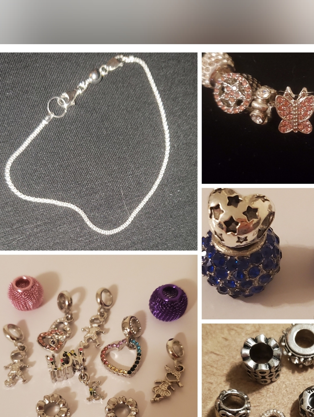 NEW BB MILOR ITALIAN STERLING SILVER   7.5" POPCORN BRACELET AND 65 CHARM BUNDLE